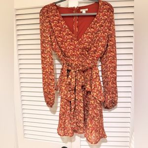 Miami Floral Orange Dress with Ruffle Detail (size small)